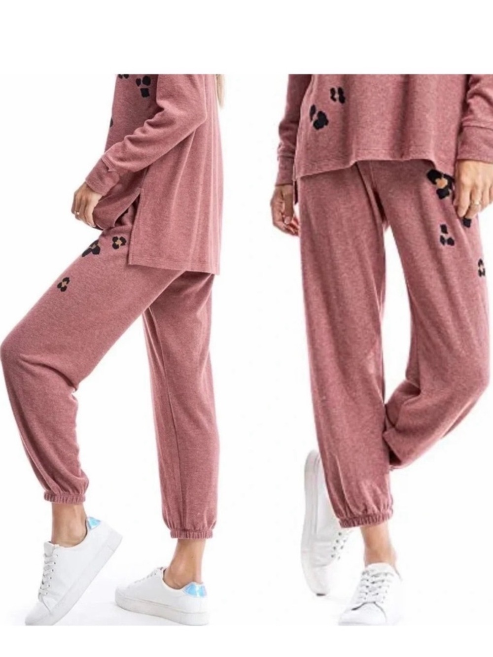 Anthropologie Maronie Pink Animal Print Brushed Knit Joggers NWT M